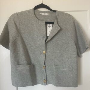 Abercrombie & Fitch Gray Short Sleeve Cardigan with Gold Buttons